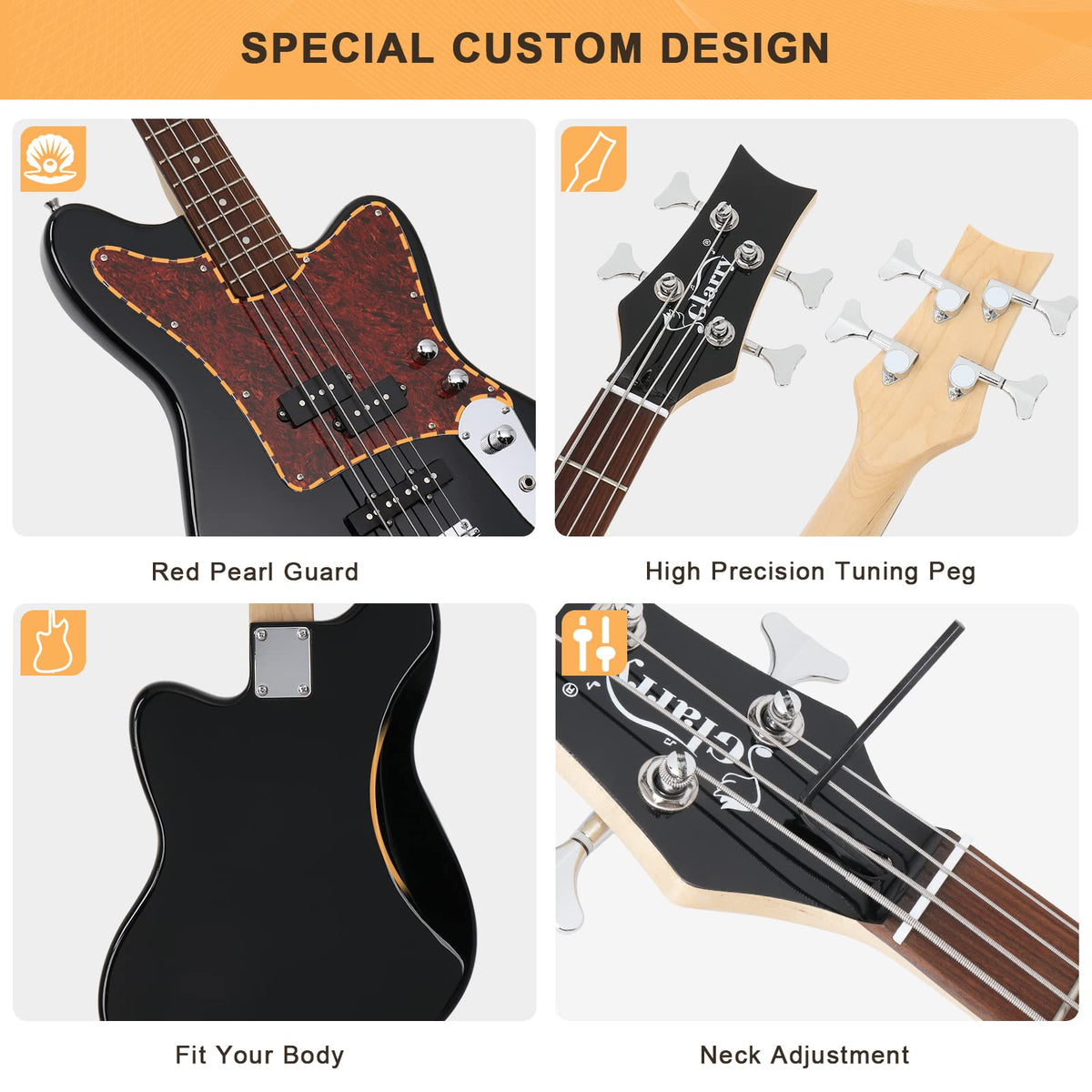 4 String Electric Bass Guitar Beginner Kit with Amp U384304