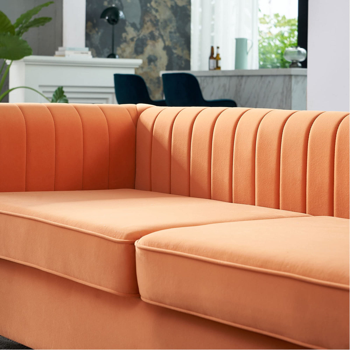 Orange Velvet 3 Seat Sofa U19747
