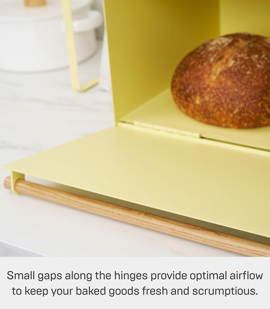 Large Yellow Steel Wood Bread Box I71896