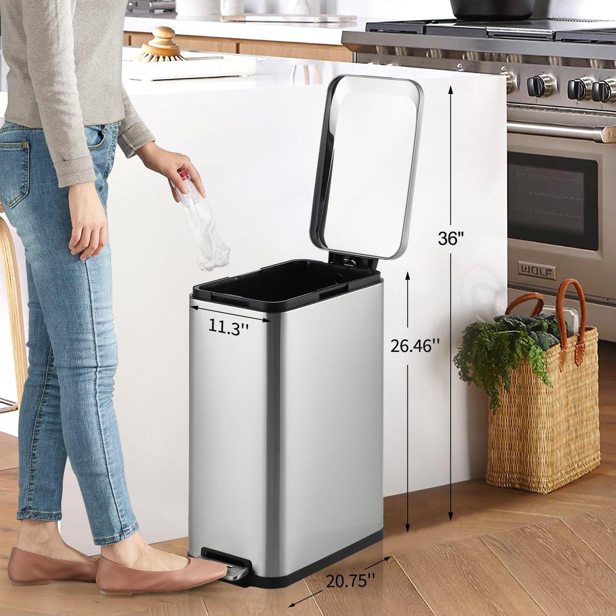 50L Slim Stainless Steel Kitchen Trash Can J845