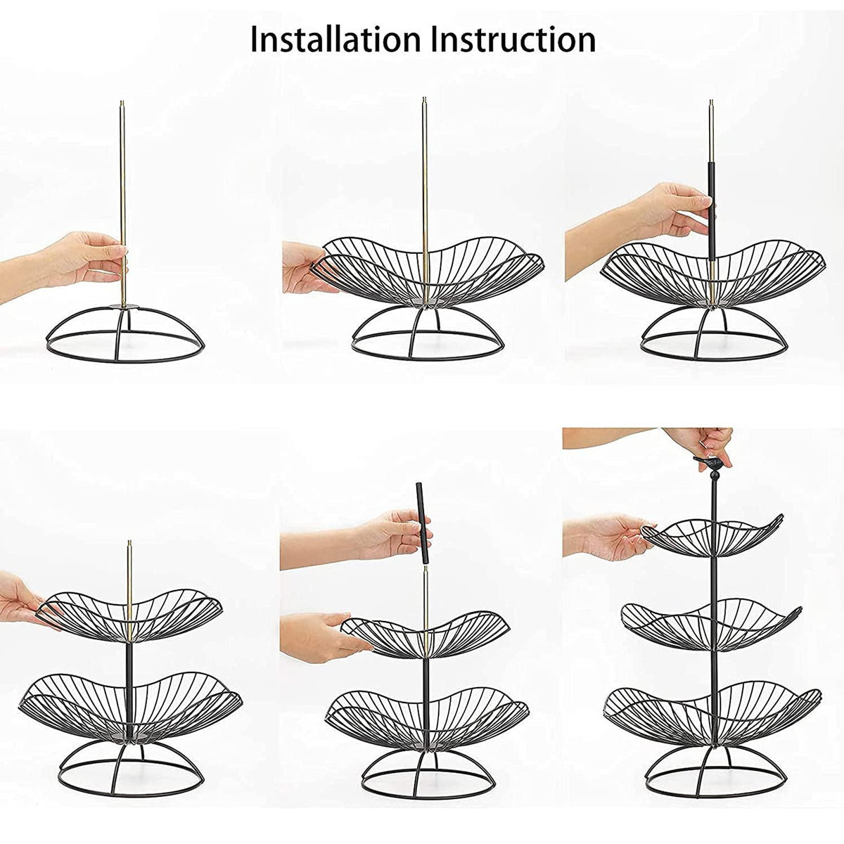 3-Tier Metal Wire Fruit Basket Stand H7673