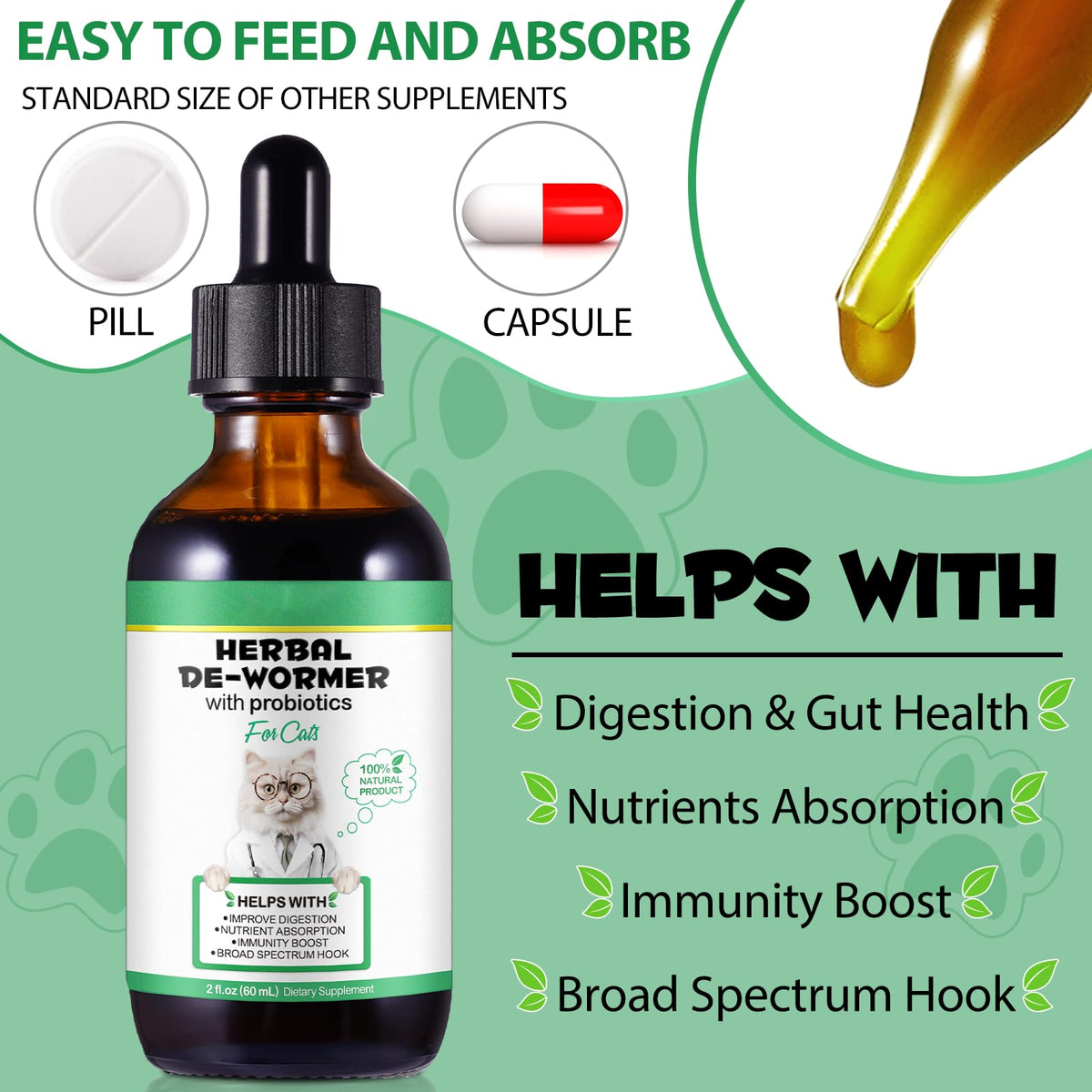 Natural Probiotic Digestive Support Supplement Drops for Cats O97169