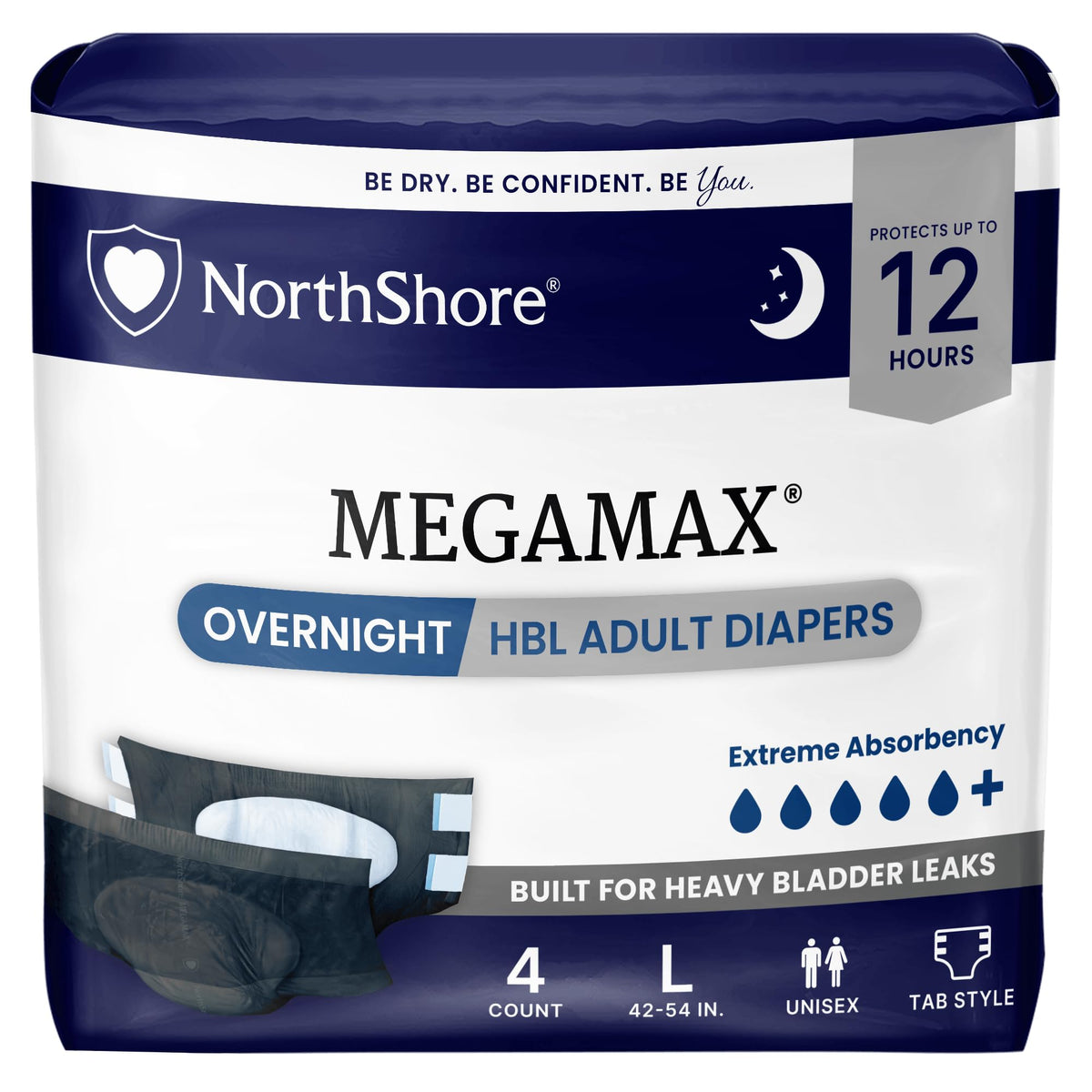 Black Large Adult Diapers with Tabs, 4 Count C2385