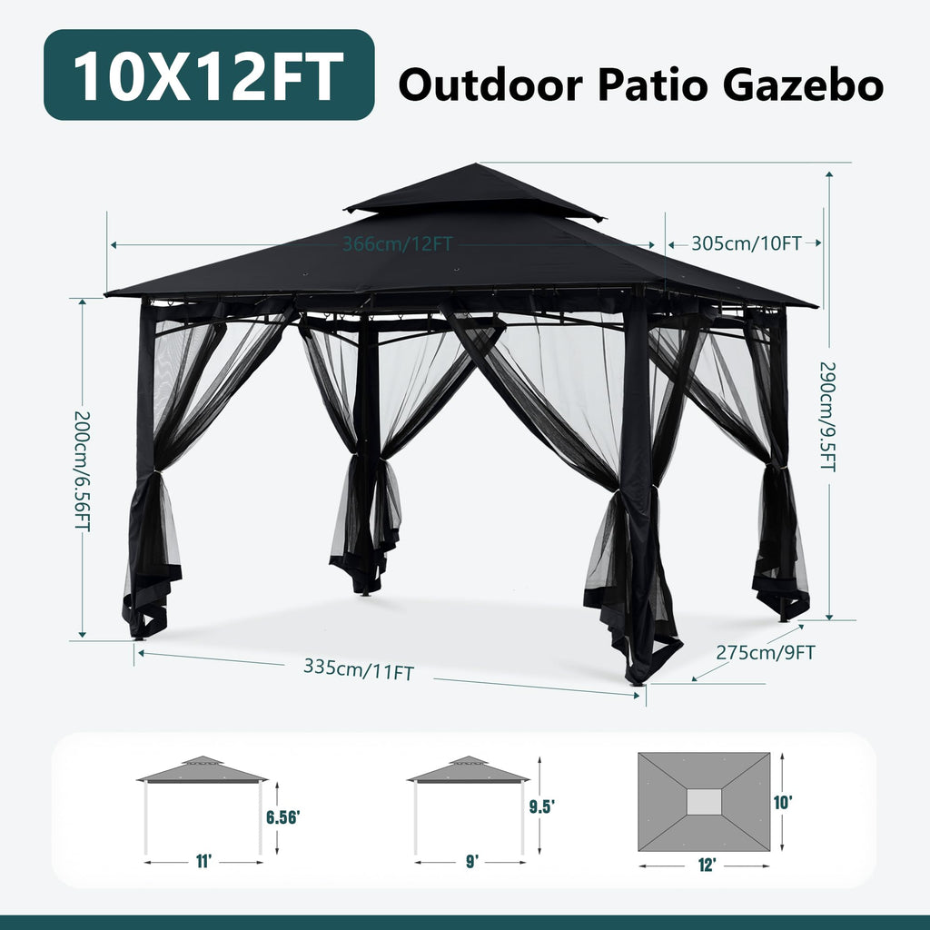 10x12 ft Heavy Duty Patio Gazebo with Netting Walls U7206
