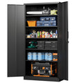 Metal Garage Storage Cabinets with Lock, 72 Tall Steel Lockers, 5 Adjustable Shelves, Black L835