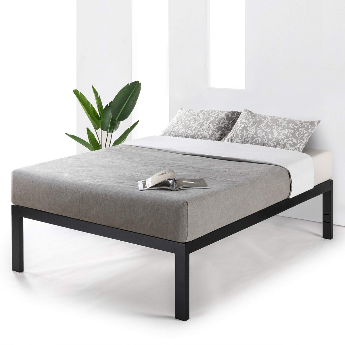 Queen 18 Inch Heavy Duty Steel Platform Bed with Wood Slat M36666