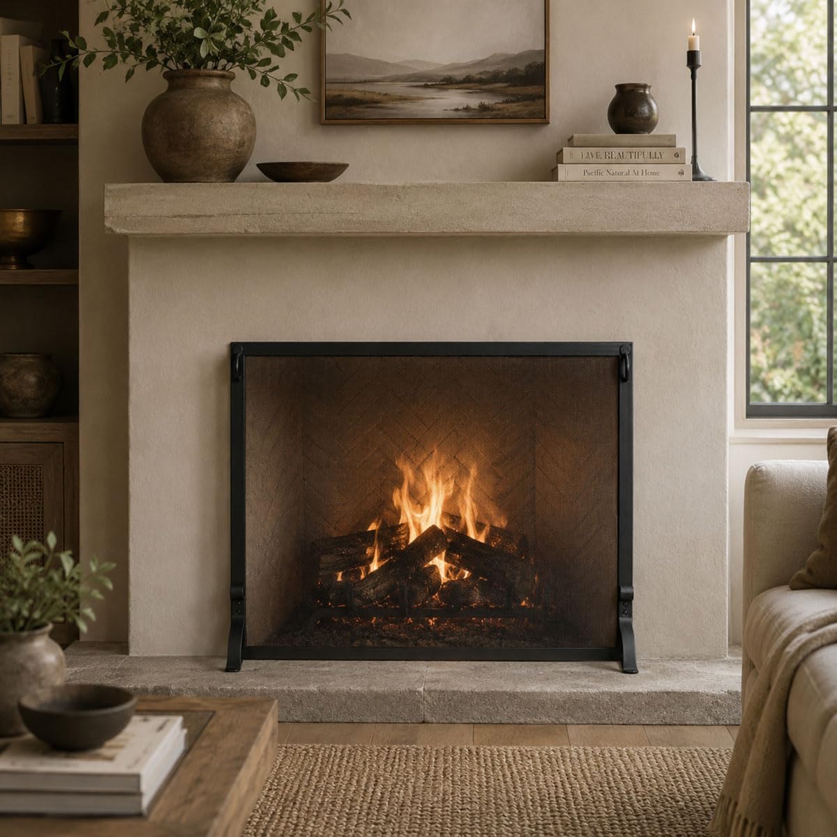 Forged Iron Single Panel Fireplace Screen 44″W x 33″H U884