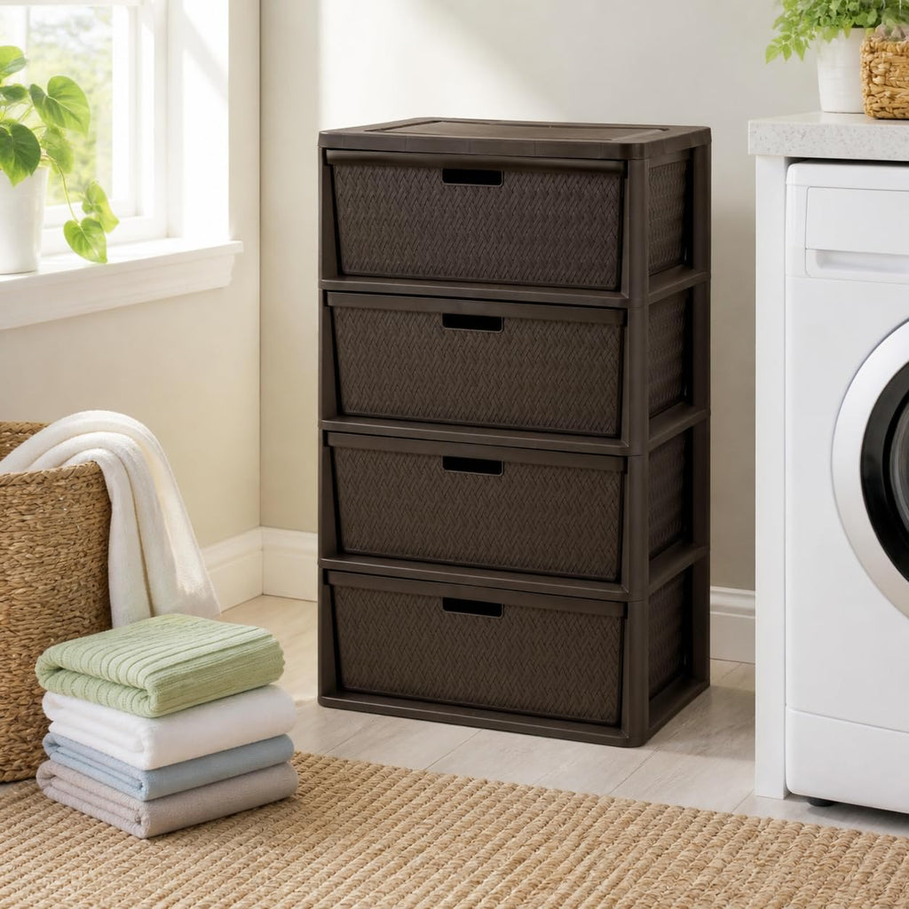 Brown 4 Drawer Plastic Storage Tower B53802