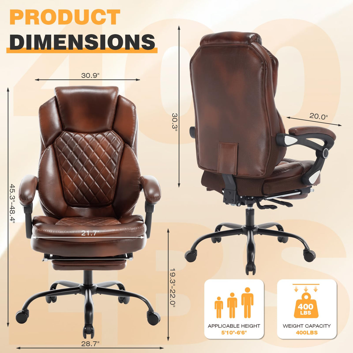 Brown Leather Reclining Office Desk Chair with Foot Rest U693