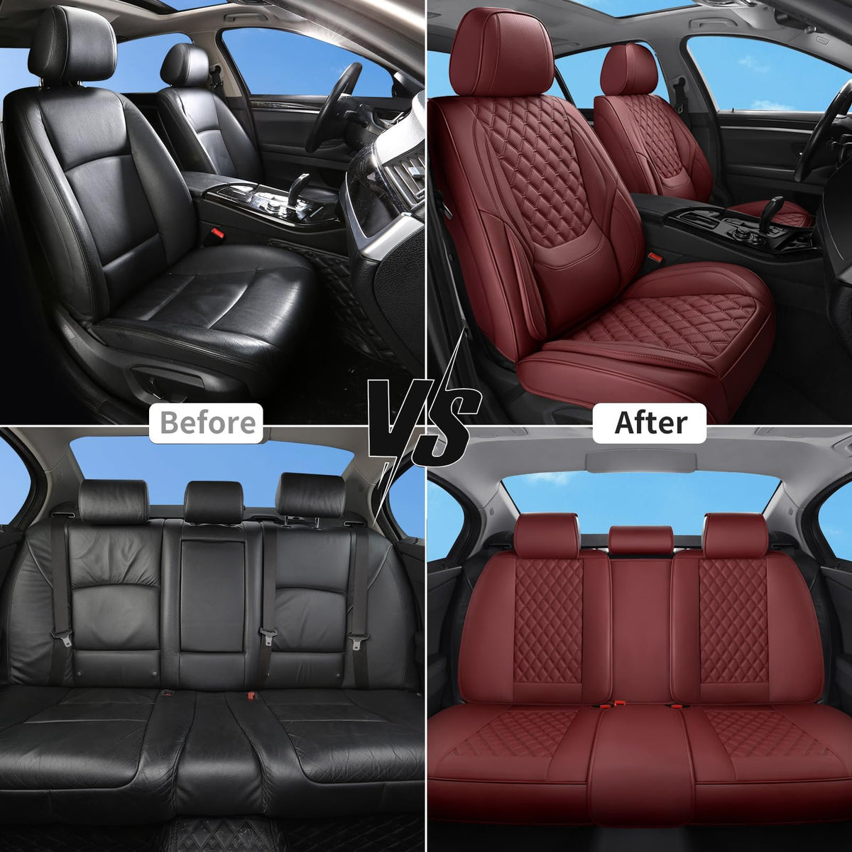 Wine Red Leather Full Set Car Seat Covers C511