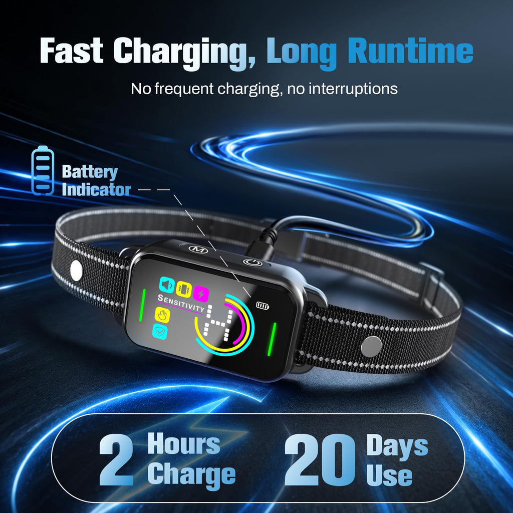 Smart AI Bark Collar with Beep Vibration IP67 Waterproof Jet Black U653