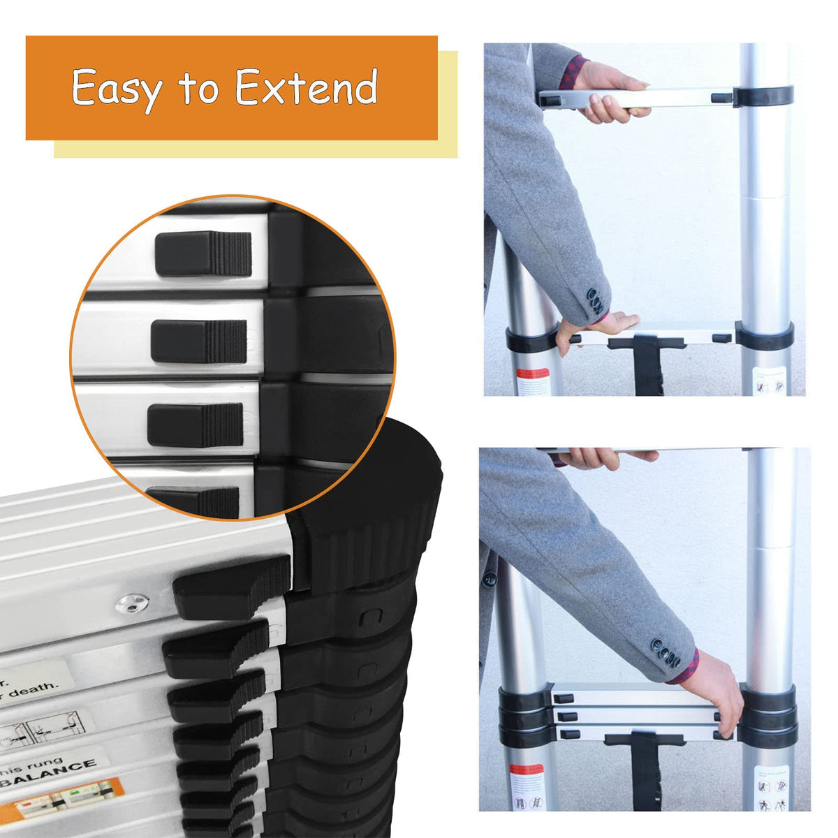 20.3ft Aluminum Telescoping Ladder with Hooks V3653