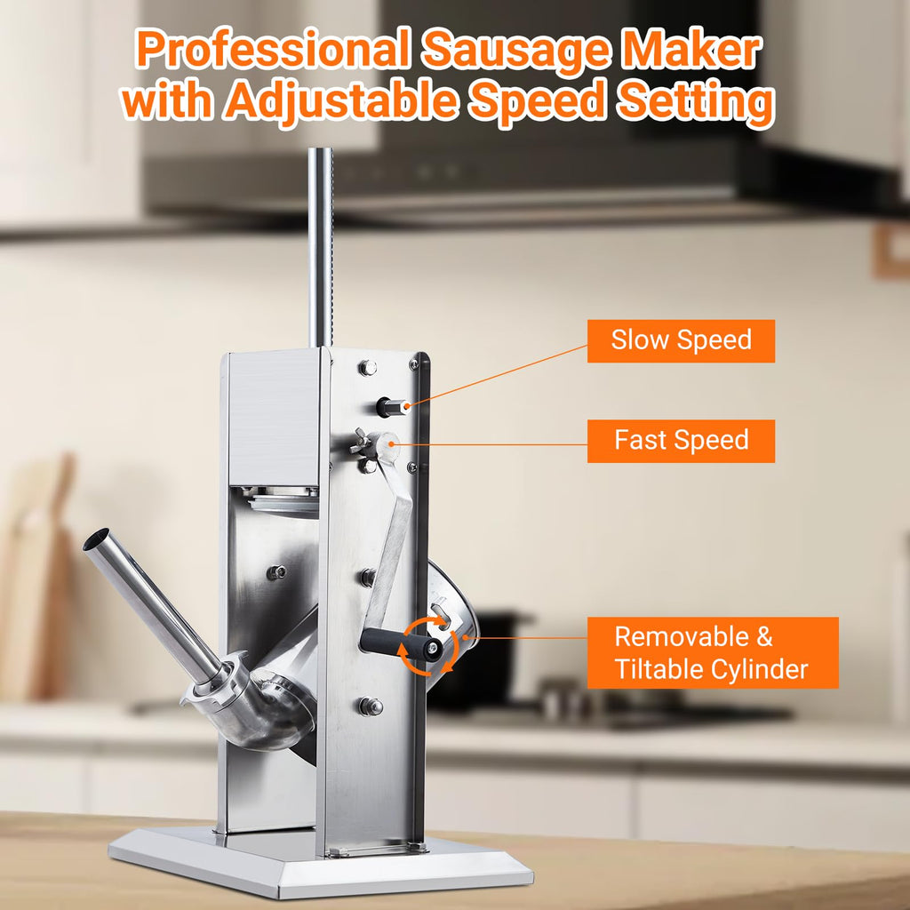 Manual 7LB Stainless Steel Sausage Stuffer with 4 Stuffing Tubes F463