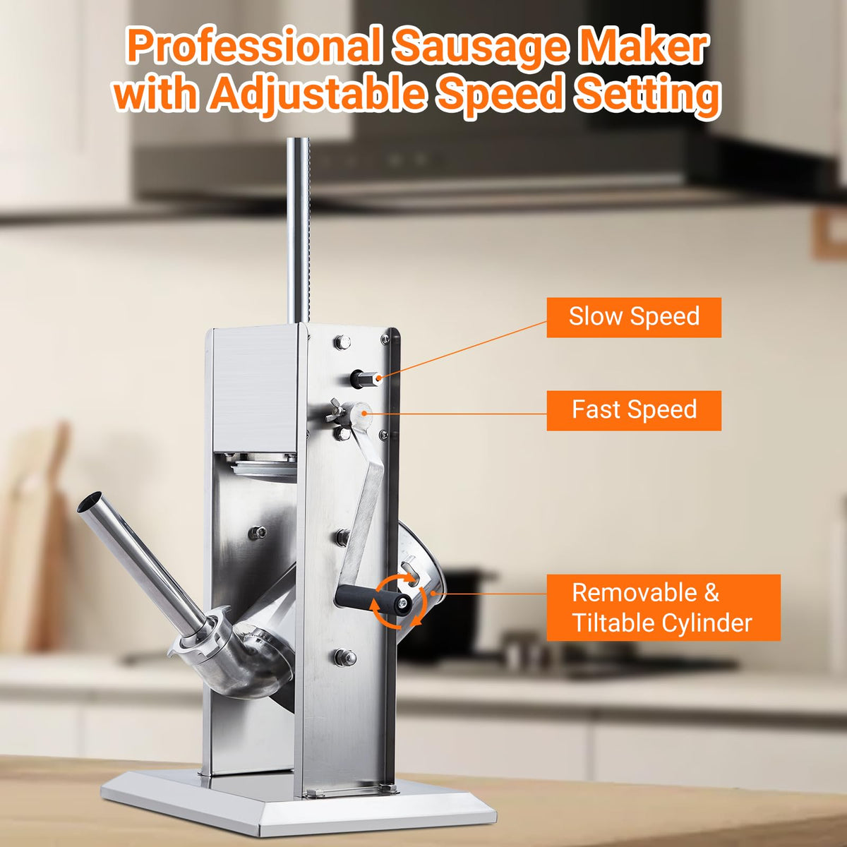 Manual 7LB Stainless Steel Sausage Stuffer with 4 Stuffing Tubes F463