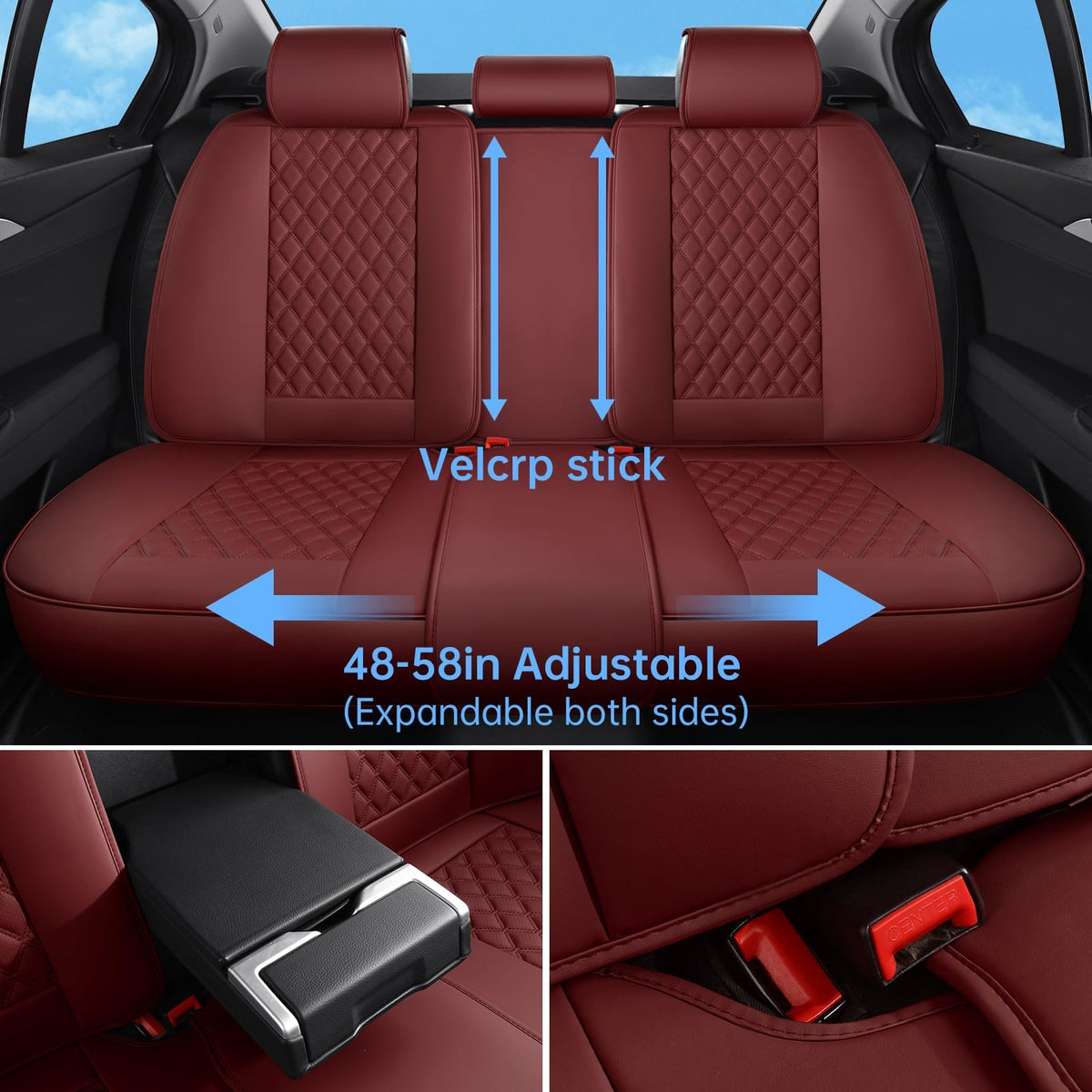 Wine Red Leather Full Set Car Seat Covers C511