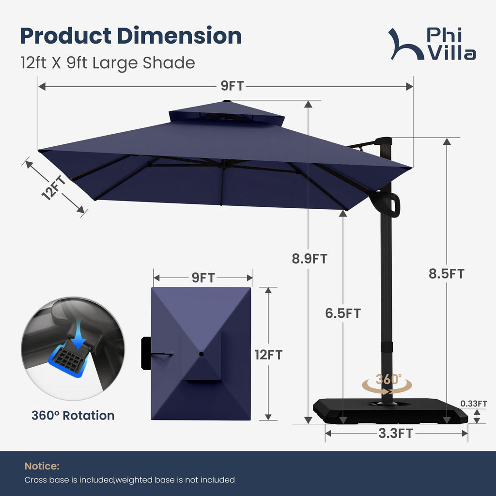 9'x12' Navy Cantilever Patio Umbrella with Base R28933