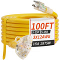 100 FT 12 Gauge Yellow Heavy Duty Outdoor Extension Cord Waterproof G215