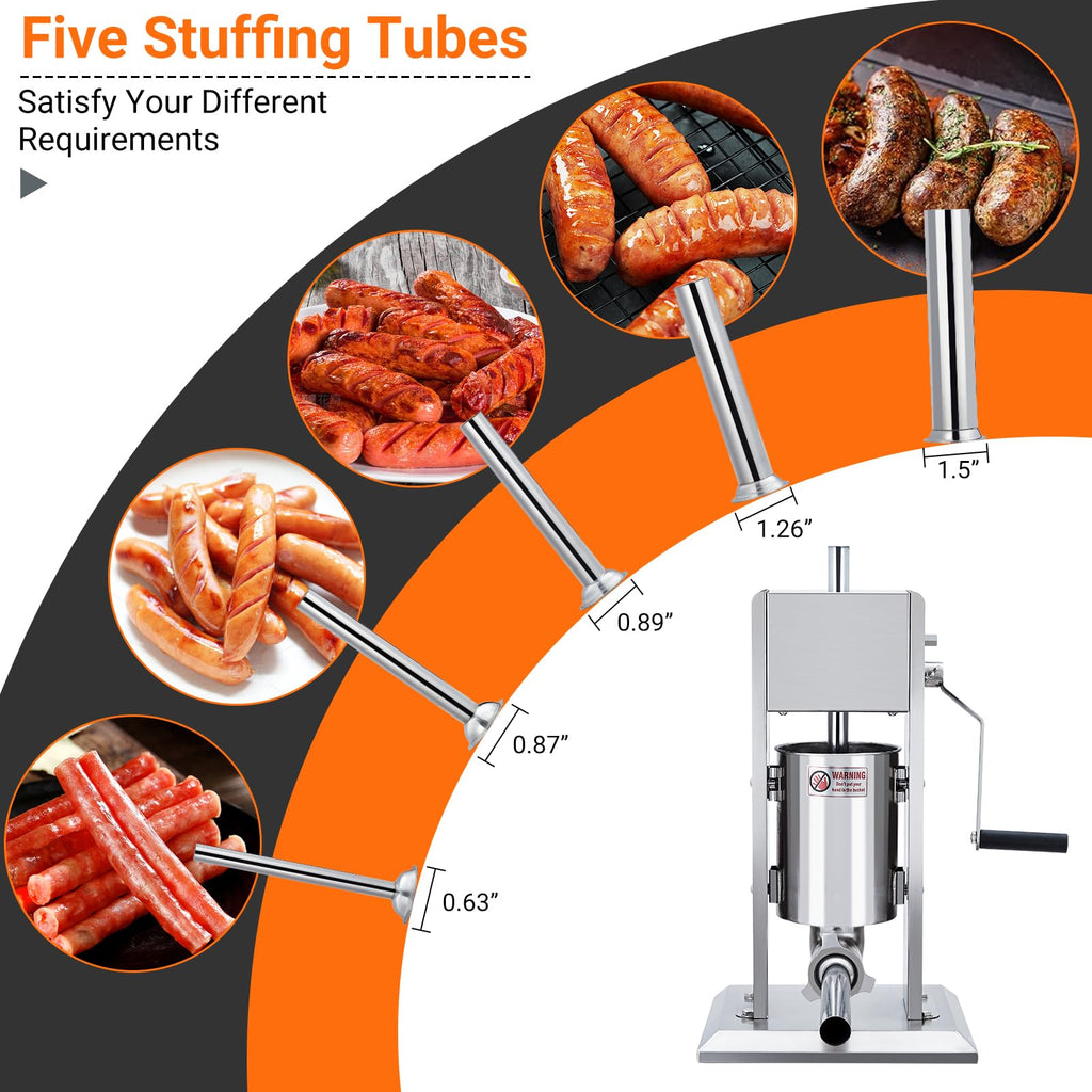 Manual 7LB Stainless Steel Sausage Stuffer with 4 Stuffing Tubes F463