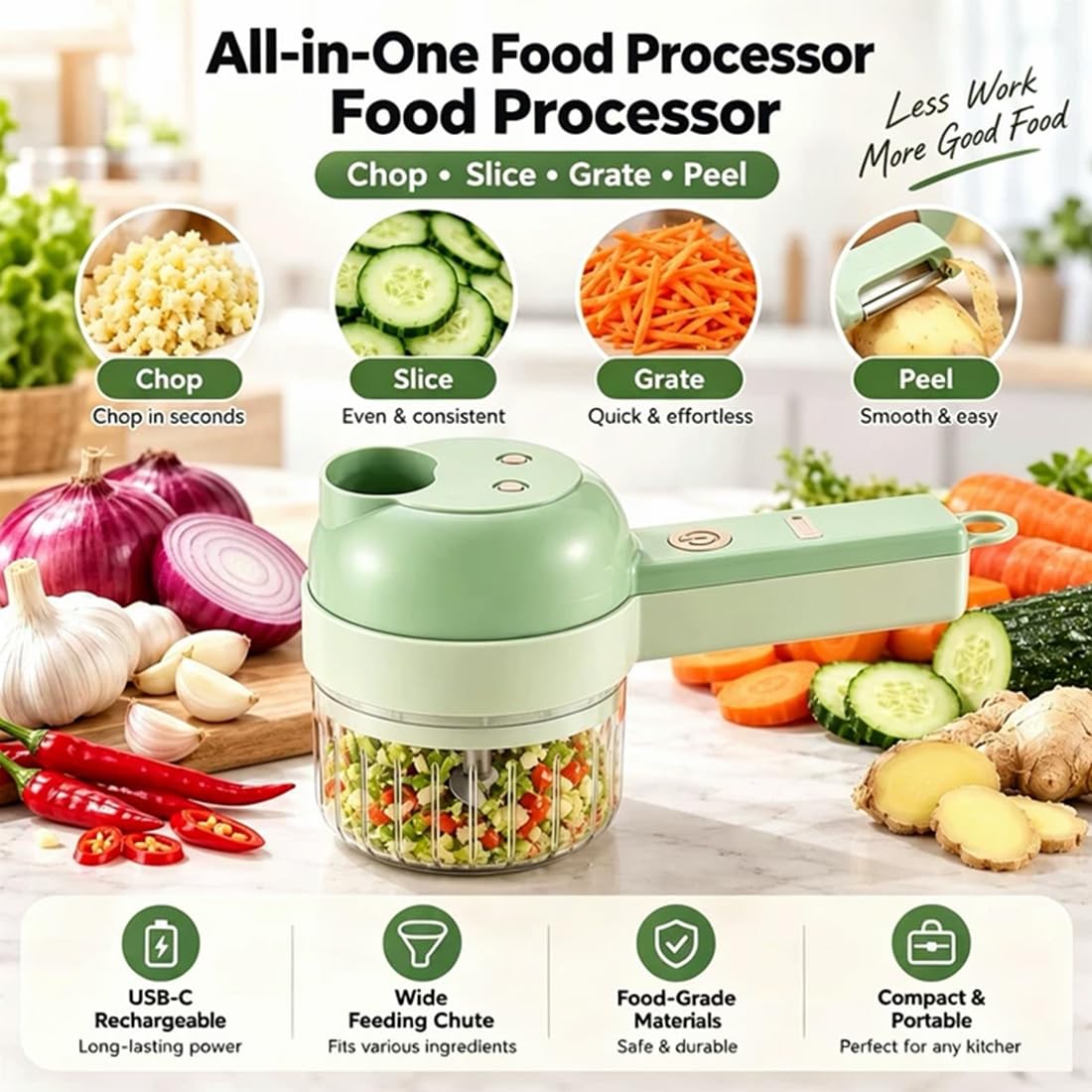 4 in 1 Handheld Electric Vegetable Cutter Set White S822