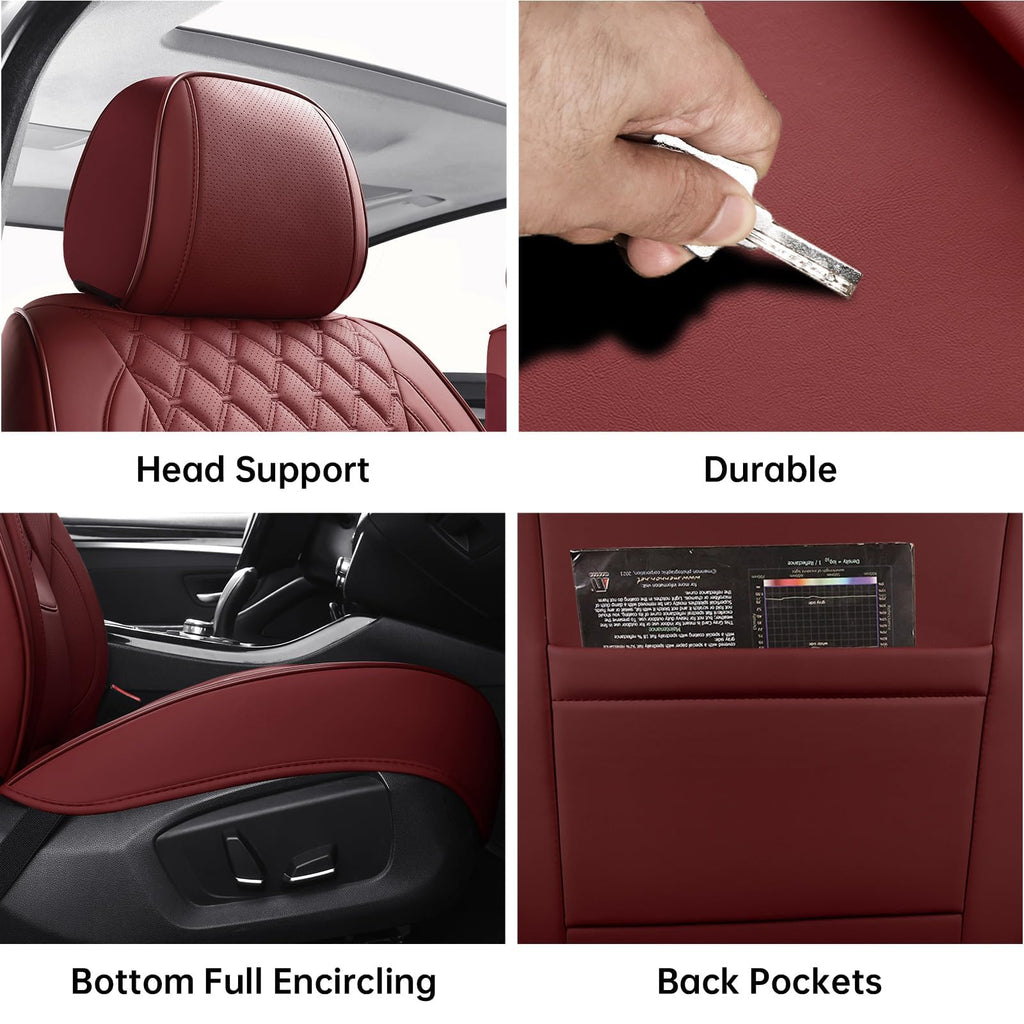 Wine Red Leather Full Set Car Seat Covers C511