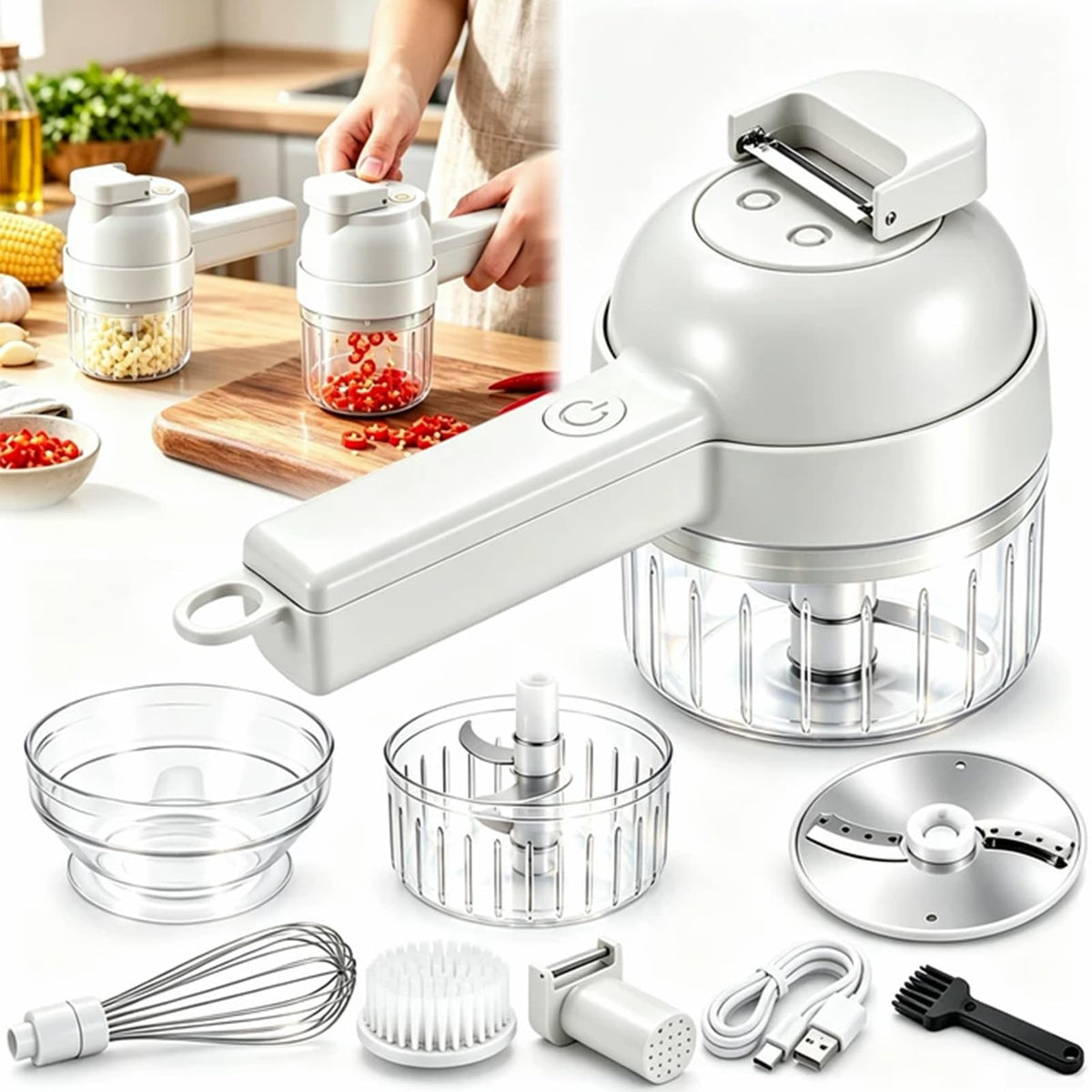 4 in 1 Handheld Electric Vegetable Cutter Set White S822