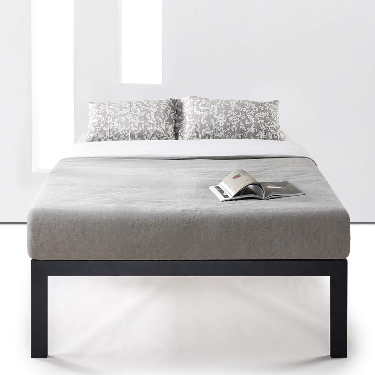 Queen 18 Inch Heavy Duty Steel Platform Bed with Wood Slat M36666