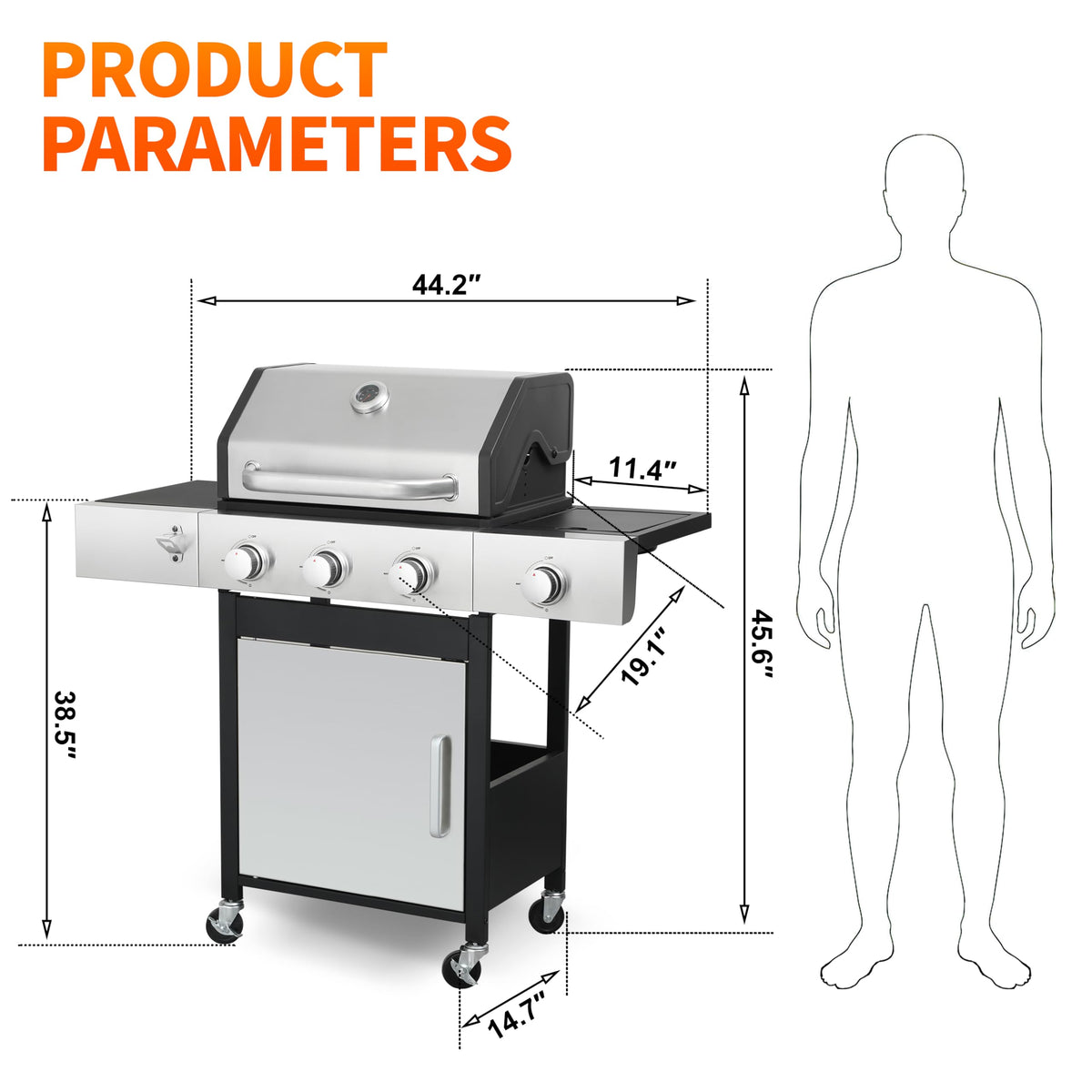 3-Burner Propane Gas Grill with Side Burner F2252