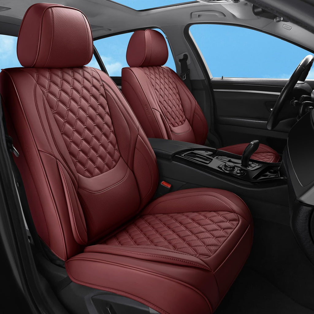 Wine Red Leather Full Set Car Seat Covers C511