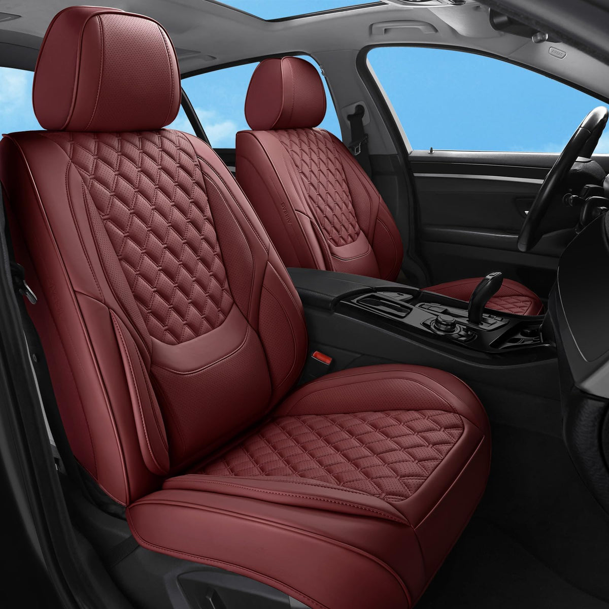 Wine Red Leather Full Set Car Seat Covers C511