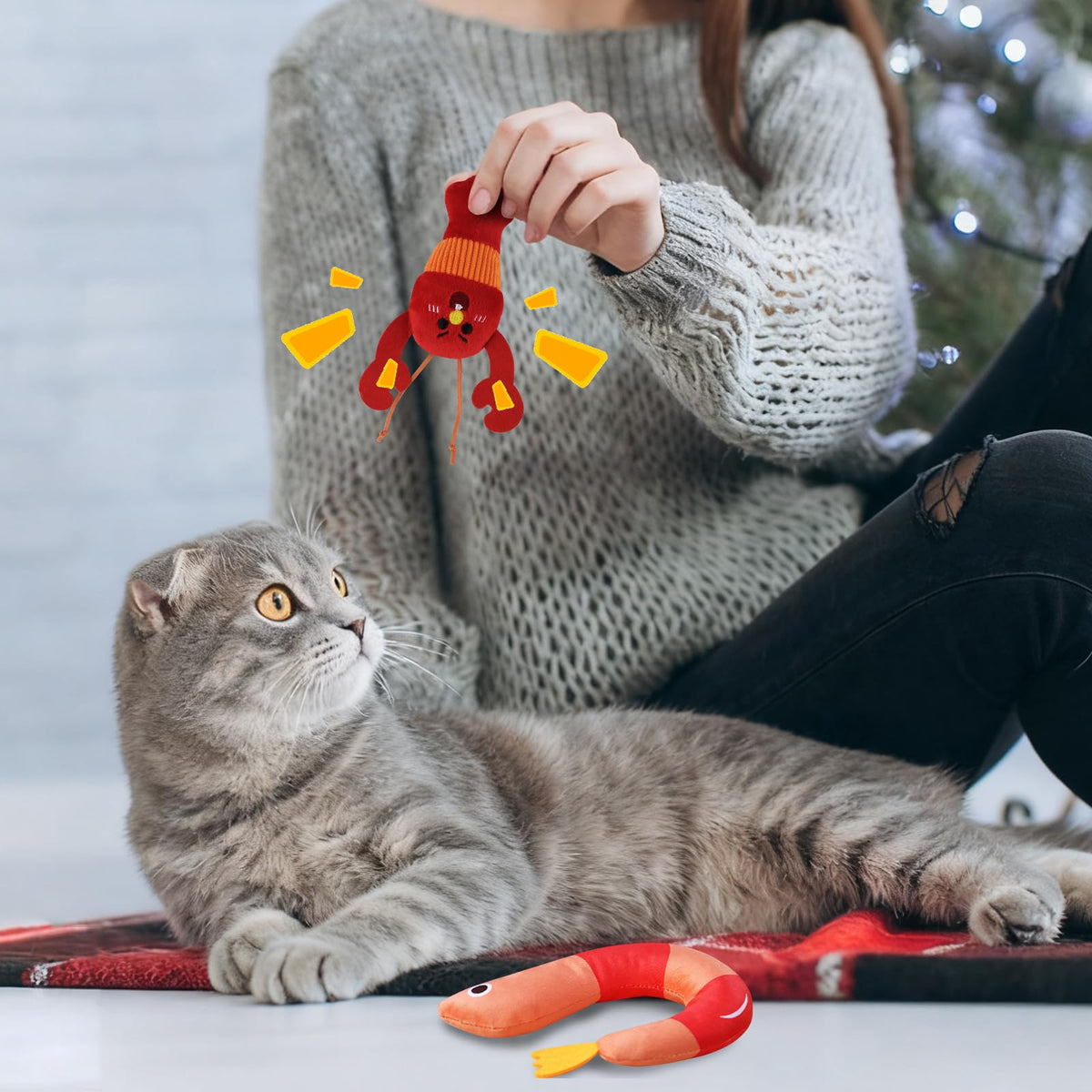 2 Pcs Catnip Plush Cat Toys with Bells L7067