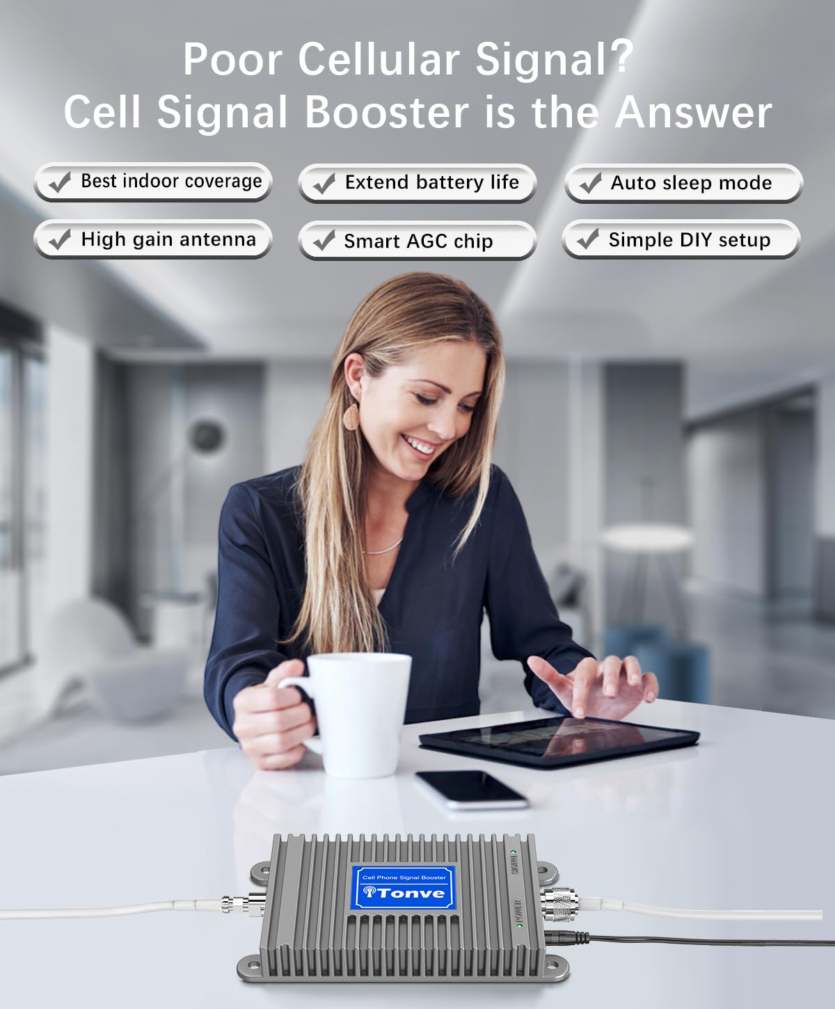 Cell Phone Signal Booster Kit with High Gain Antennas E959392