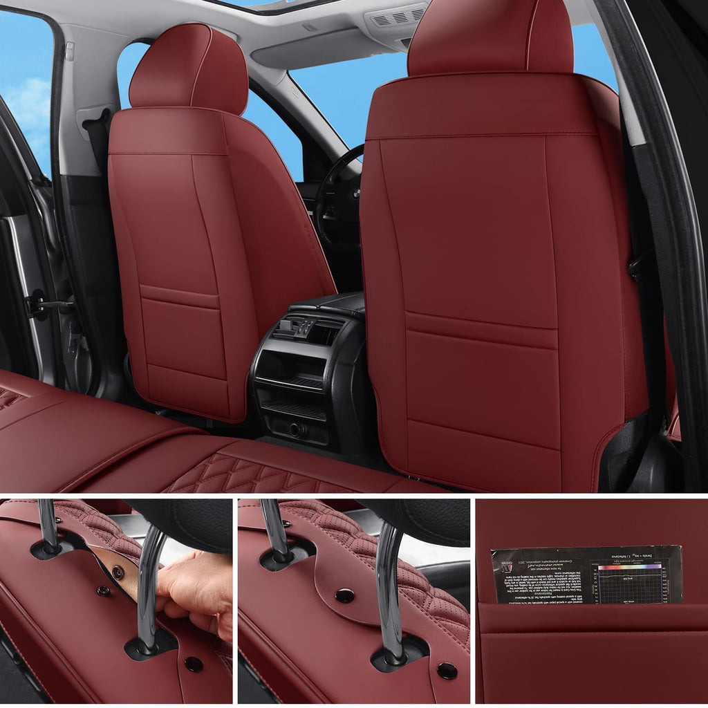 Wine Red Leather Full Set Car Seat Covers C511