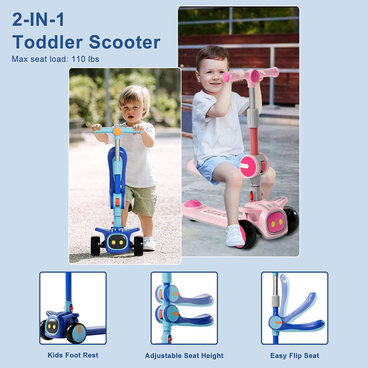 2-in-1 Kids 3 Wheel Kick Scooter with Adjustable Seat U4366