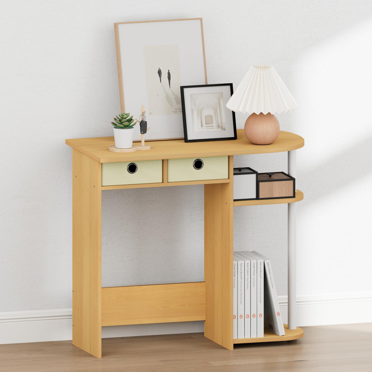 32-Inch Oak Entryway Table with 2 Fabric Drawers X9416