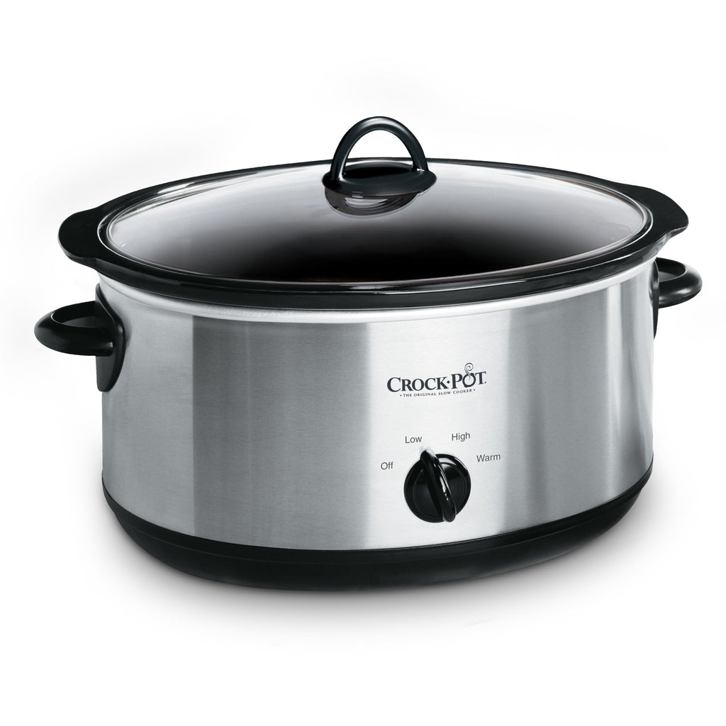 7-Quart Manual Slow Cooker, Family Size, Removable Stoneware, Dishwasher Safe, Stainless Steel P424445