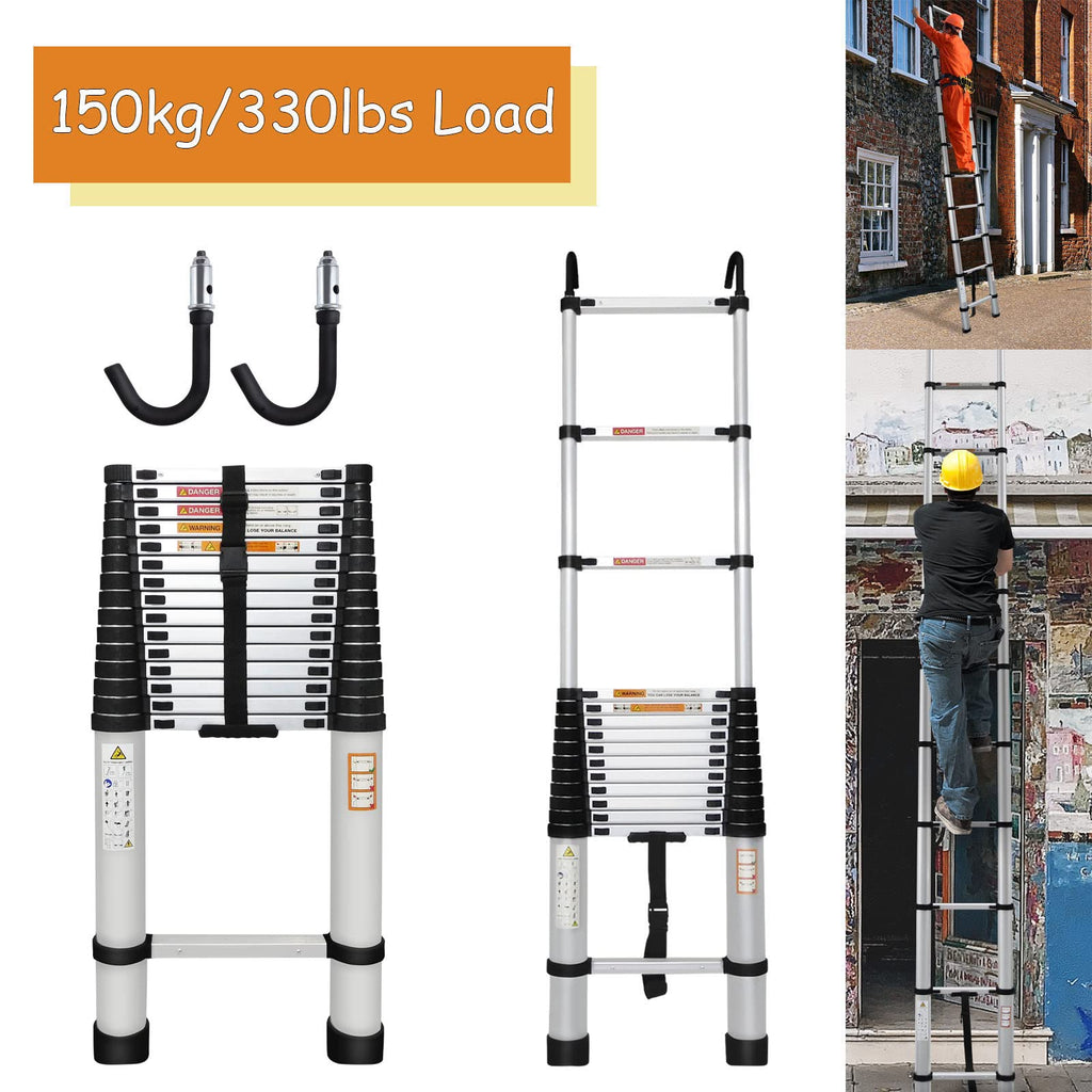 20.3ft Aluminum Telescoping Ladder with Hooks V3653