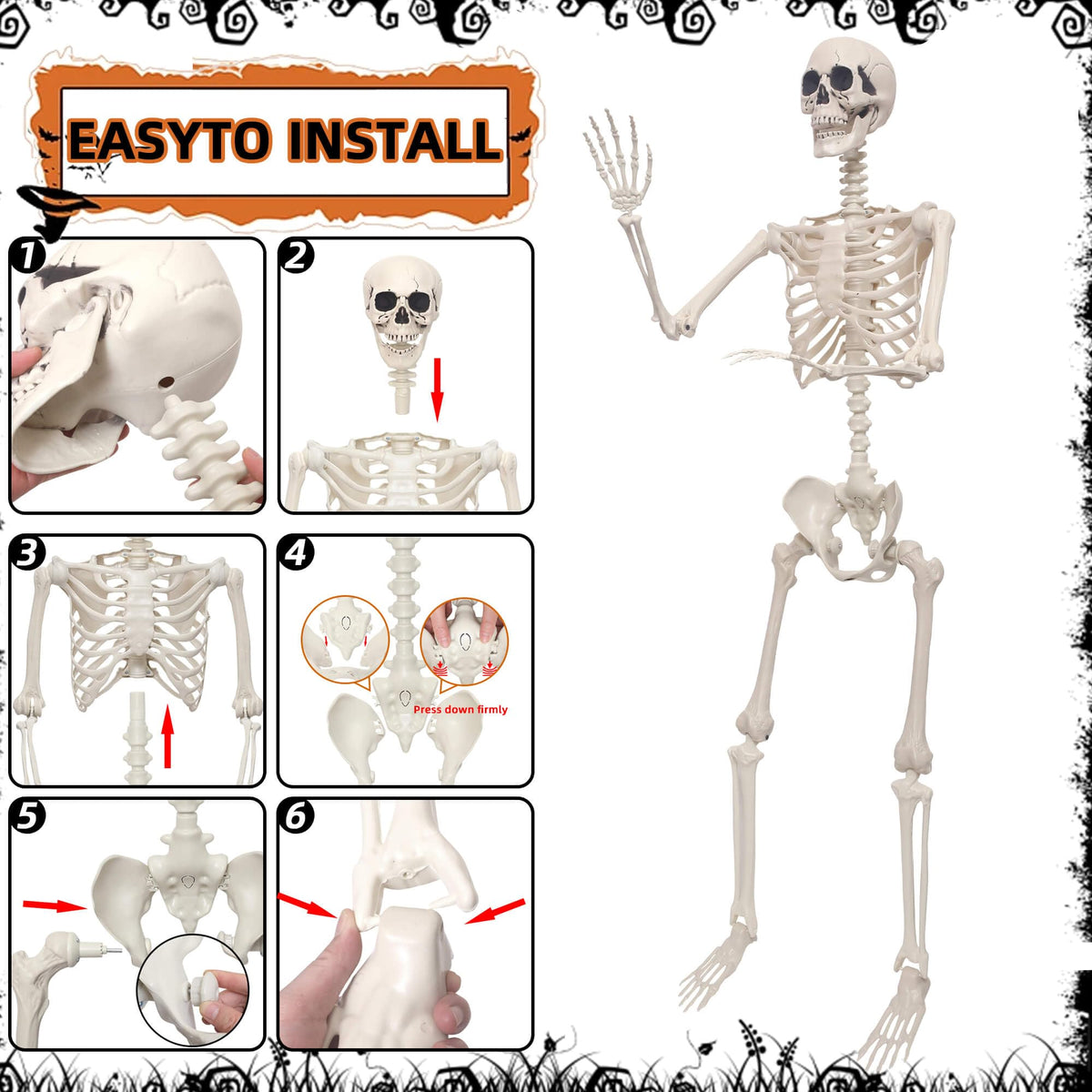 Life Size Poseable Plastic Skeleton with Banner D8804