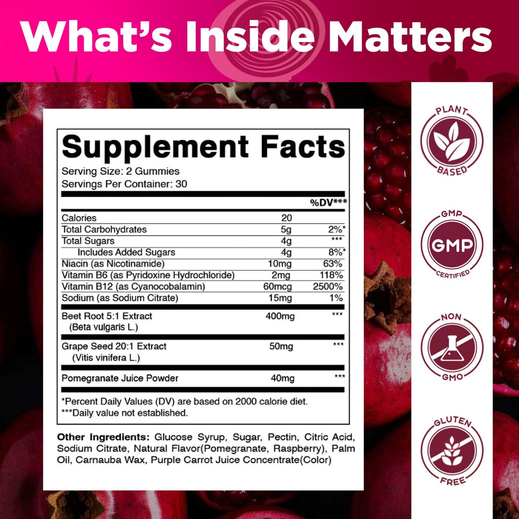 Beet Root Gummies with B6, B12, Grape Seed & Pomegranate 120 Count J888