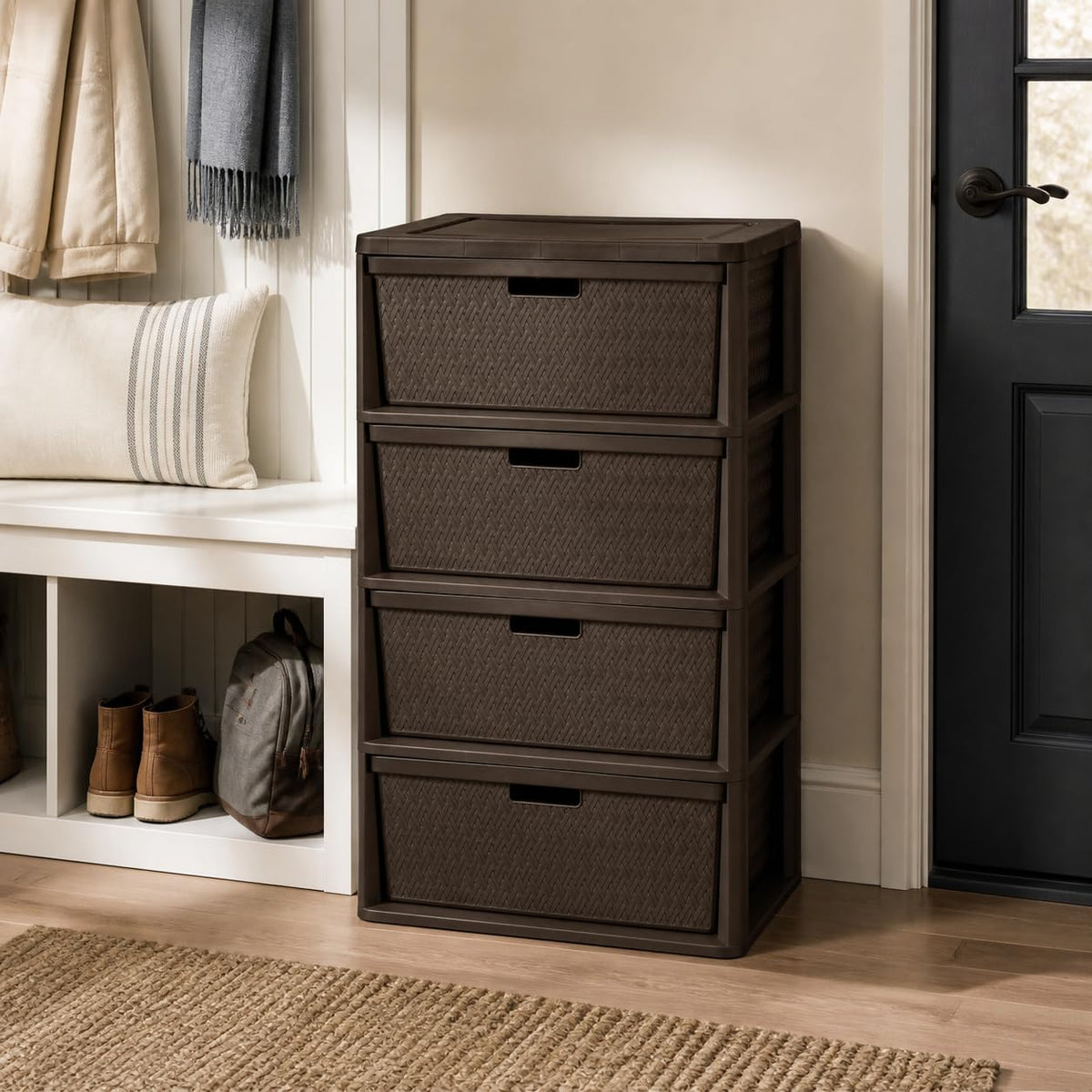 Brown 4 Drawer Plastic Storage Tower B53802