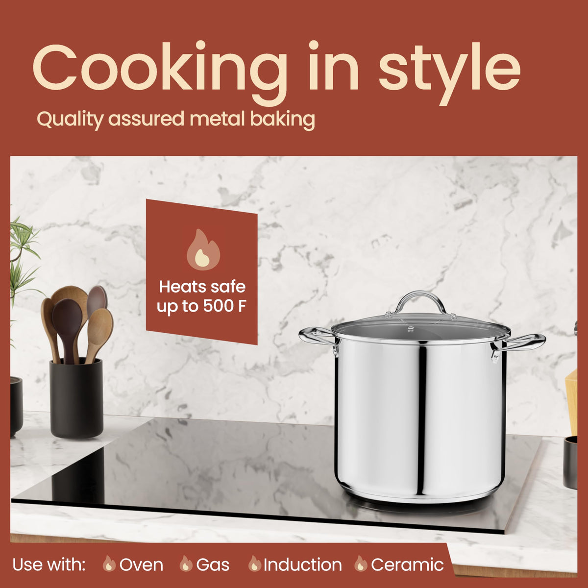 16 Quart Stainless Steel Stockpot with Tempered Glass Lid T921