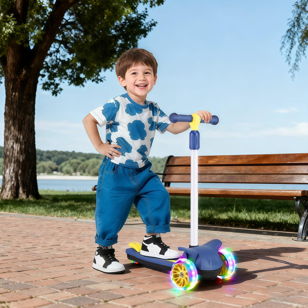 2 in 1 Kids Scooter with Removable Seat, Light up 3 Wheels, 4 Adjustable Height M8183