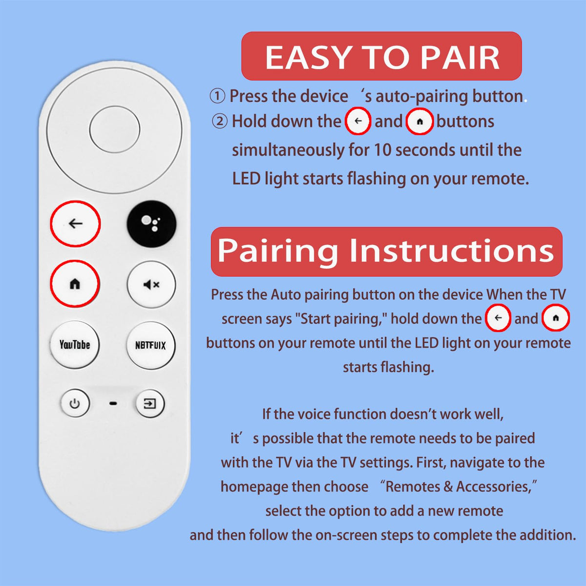 Replacement Voice Remote Control Compatible with Google Chromecast TV C2088