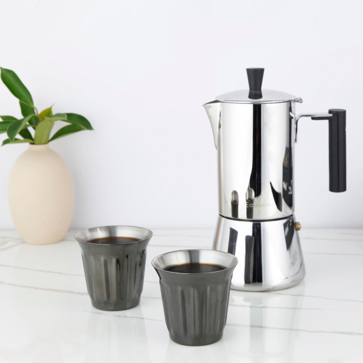French Press 12 oz, Stainless Steel Double-Wall Espresso Cups 5 oz Set of 2 X8663