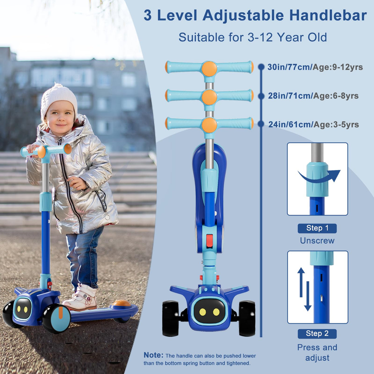 2-in-1 Kids 3 Wheel Kick Scooter with Adjustable Seat U4366