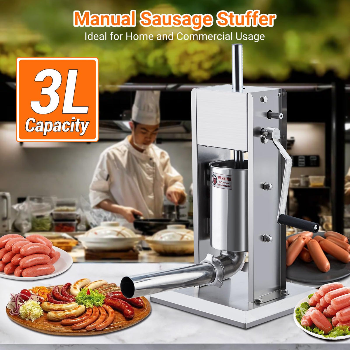 Manual 7LB Stainless Steel Sausage Stuffer with 4 Stuffing Tubes F463