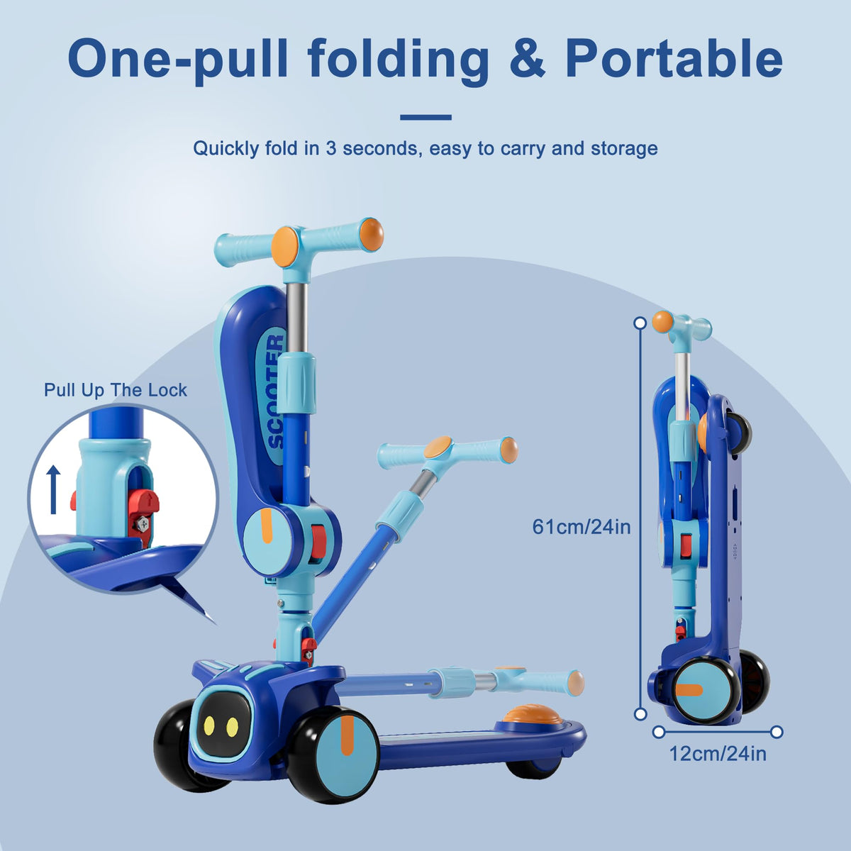 2-in-1 Kids 3 Wheel Kick Scooter with Adjustable Seat U4366