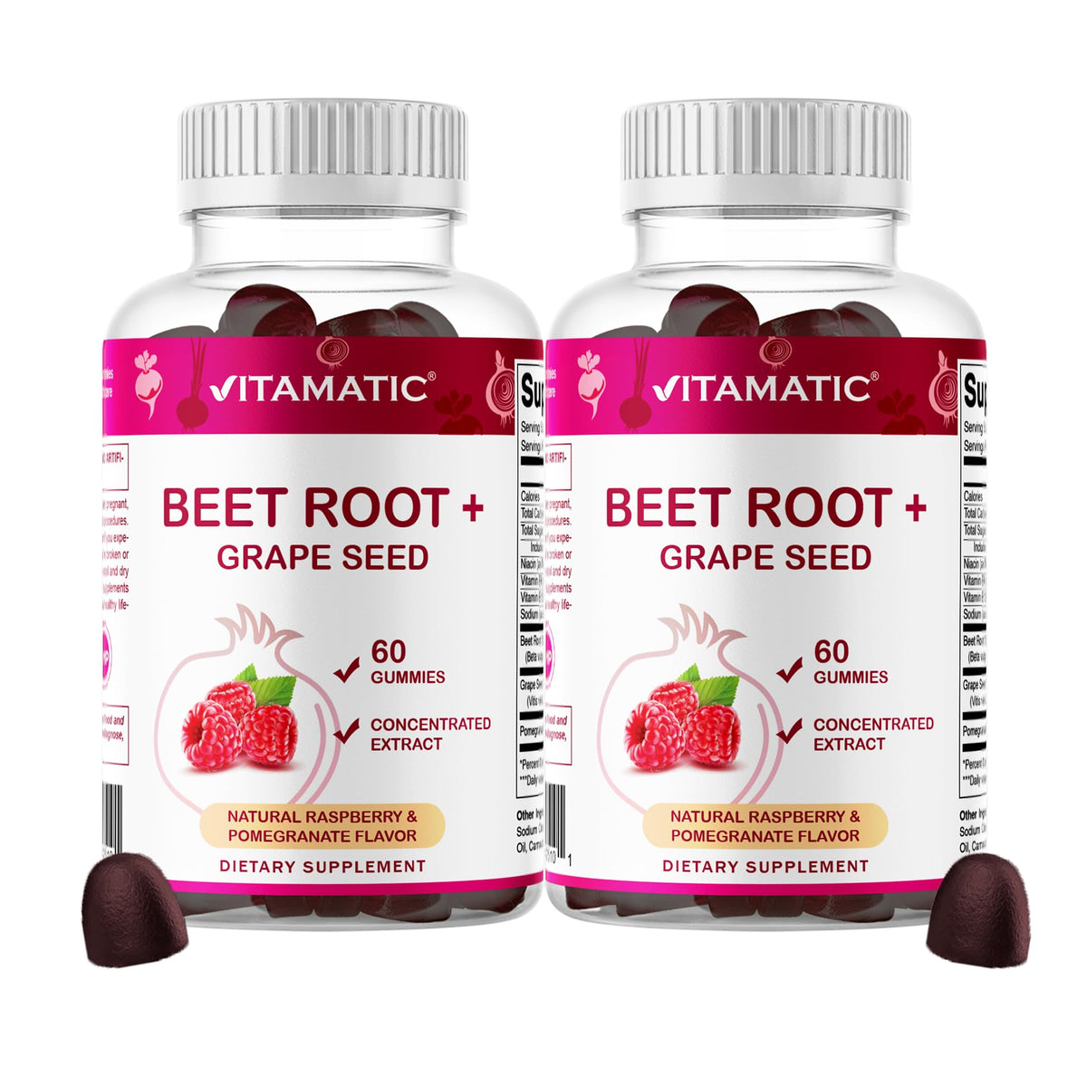 Beet Root Gummies with B6, B12, Grape Seed & Pomegranate 120 Count J888