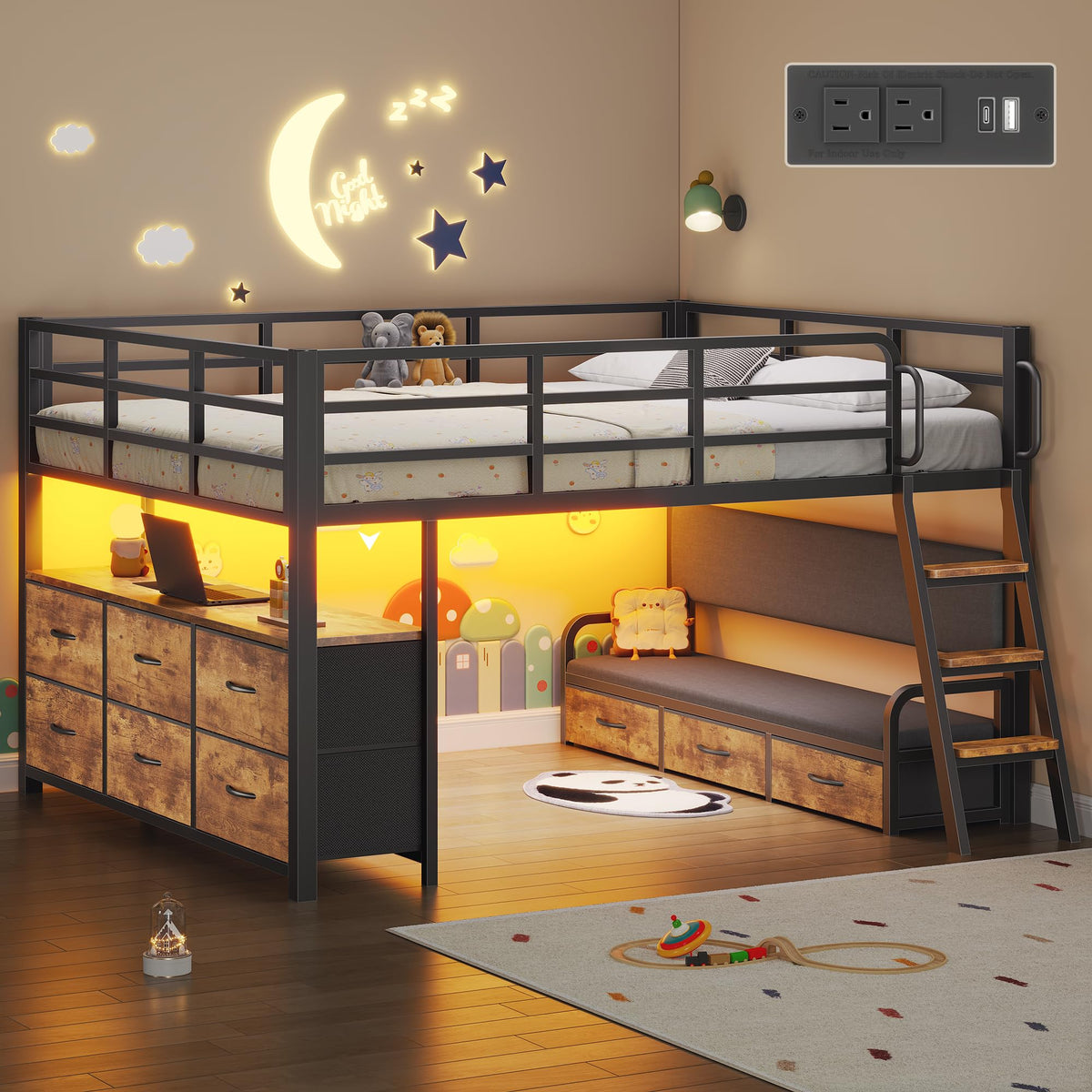 Full Size Low Loft Bed with Desk and 9 Storage Drawers I727776
