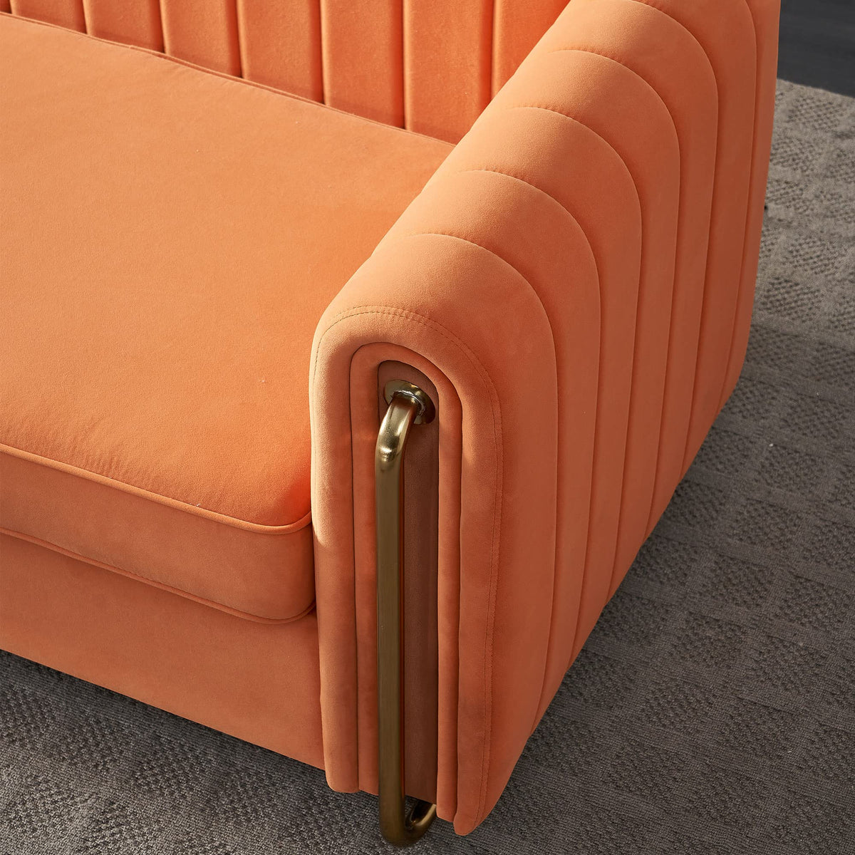 Orange Velvet 3 Seat Sofa U19747