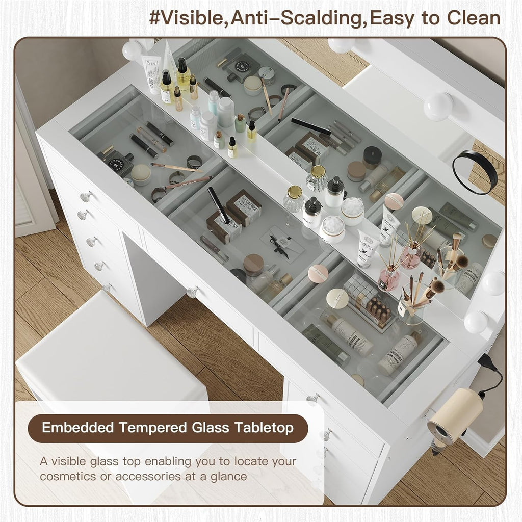 White Vanity Desk with Mirror and Chair L2365